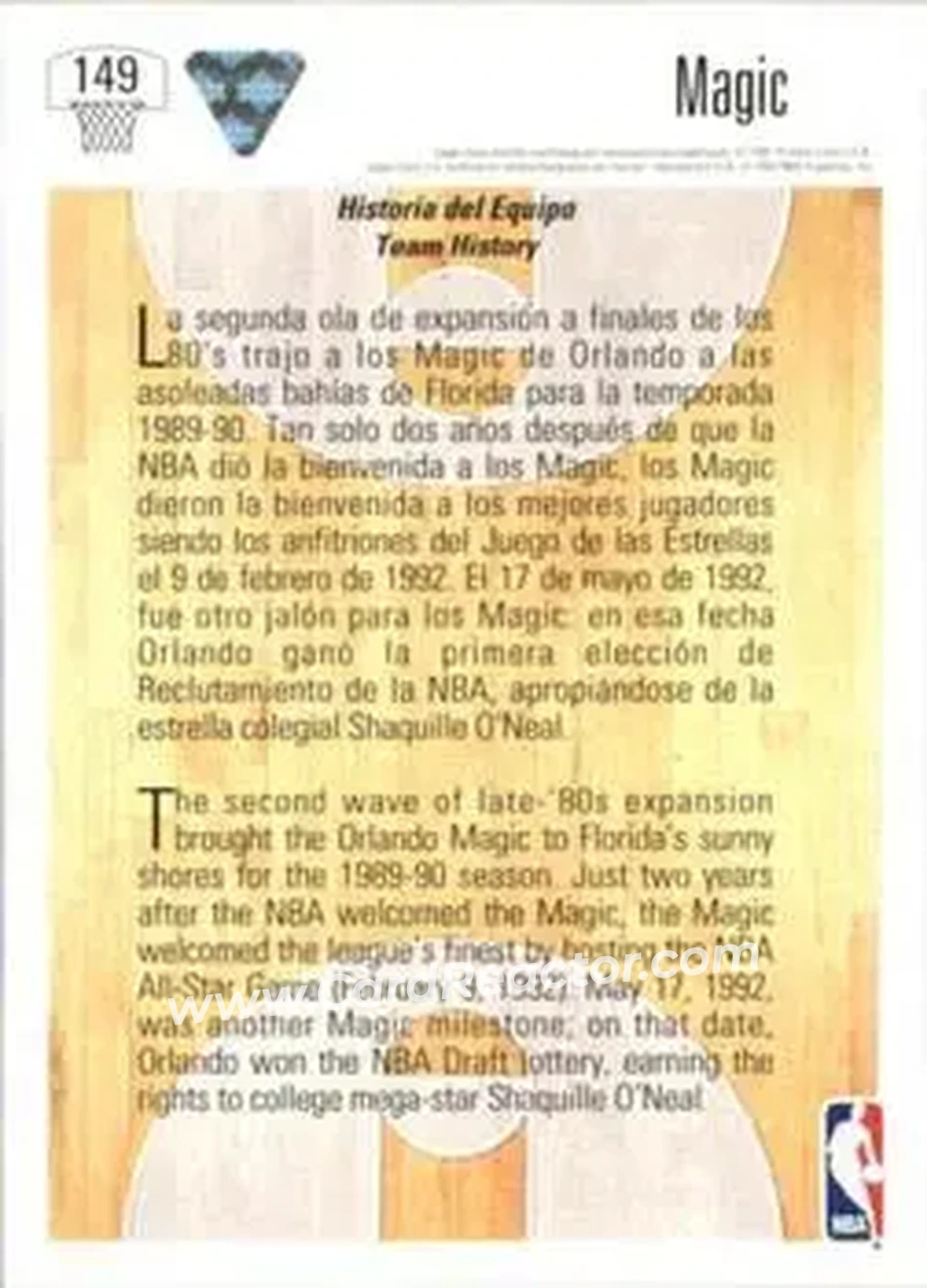 1991-92 Upper Deck Spanish #149 - Card #149 - Orlando Magic - Back