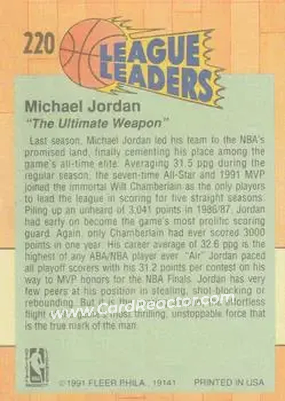 1991-92 Fleer #220 - Michael Jordan - Chicago Bulls - Back