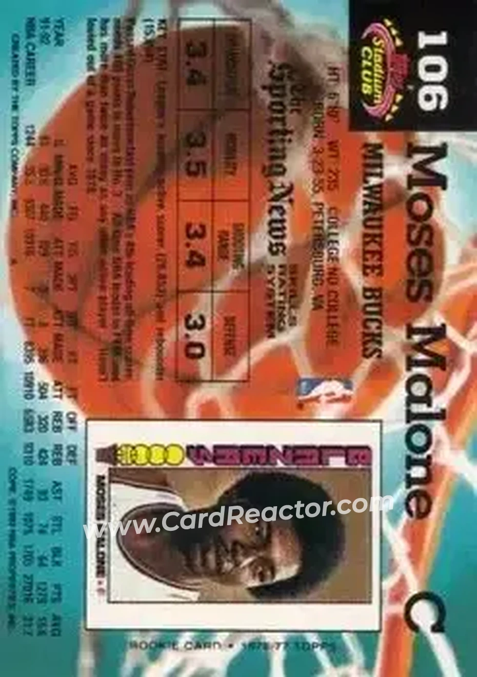 1992-93 Stadium Club #106 - Moses Malone - Milwaukee Bucks - Back 1992-93 Stadium Club #106 - Moses Malone - Milwaukee Bucks - Back