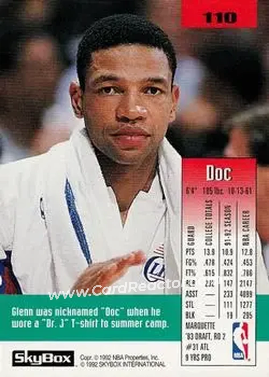 1992-93 SkyBox #110 - Doc Rivers - Los Angeles Clippers - Back