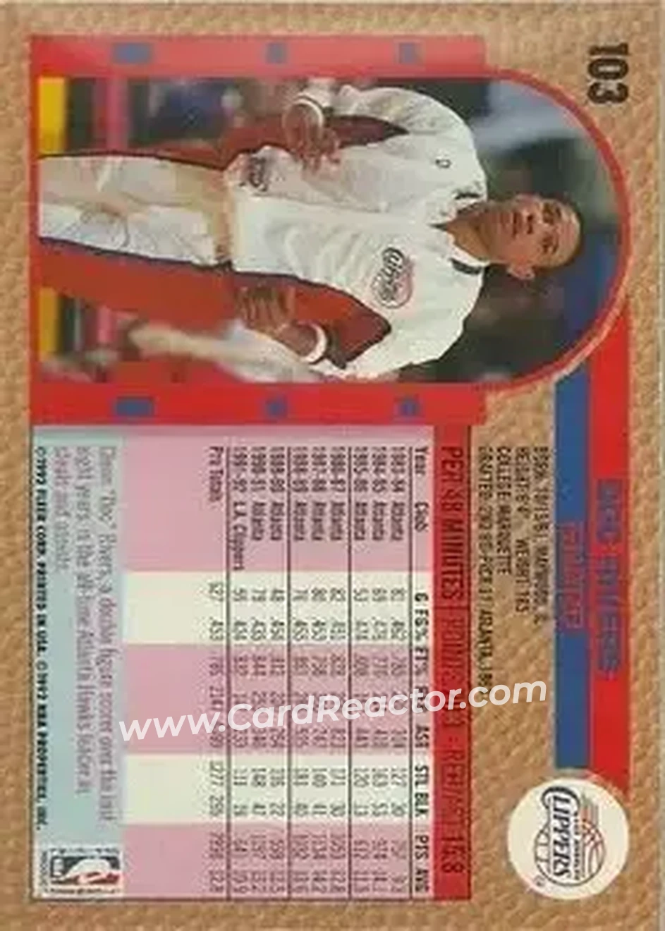 1992-93 Fleer #103 - Doc Rivers - Los Angeles Clippers - Back