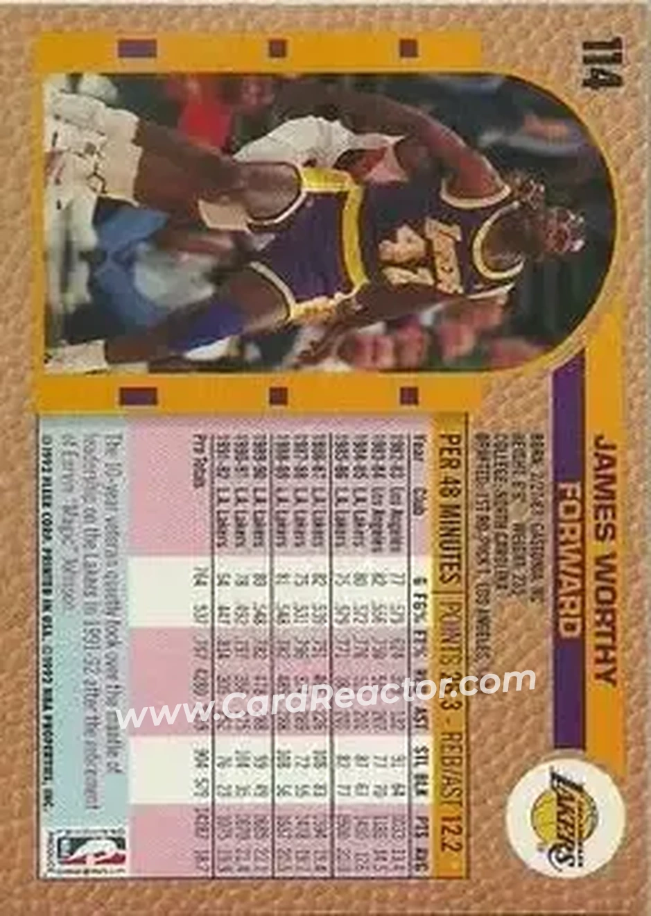 1992-93 Fleer #114 - James Worthy - Los Angeles Lakers - Back