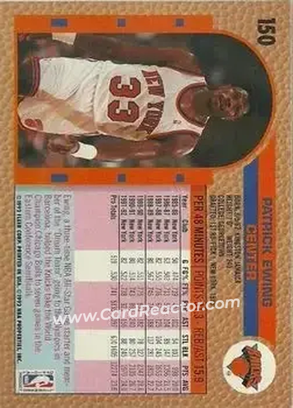 1992-93 Fleer #150 - Patrick Ewing - New York Knicks - Back
