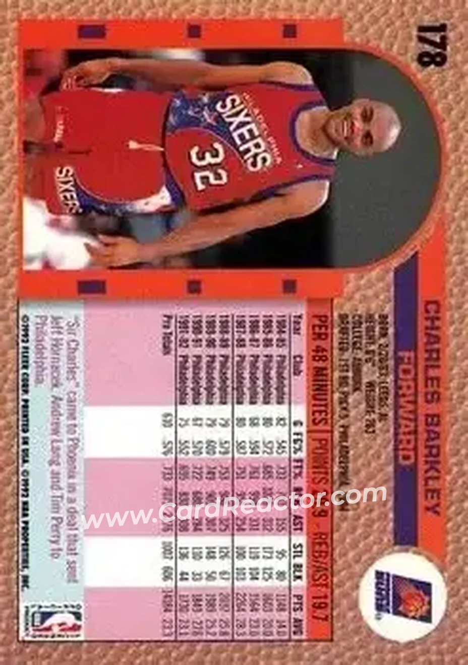1992-93 Fleer #178 - Charles Barkley - Phoenix Suns - Back