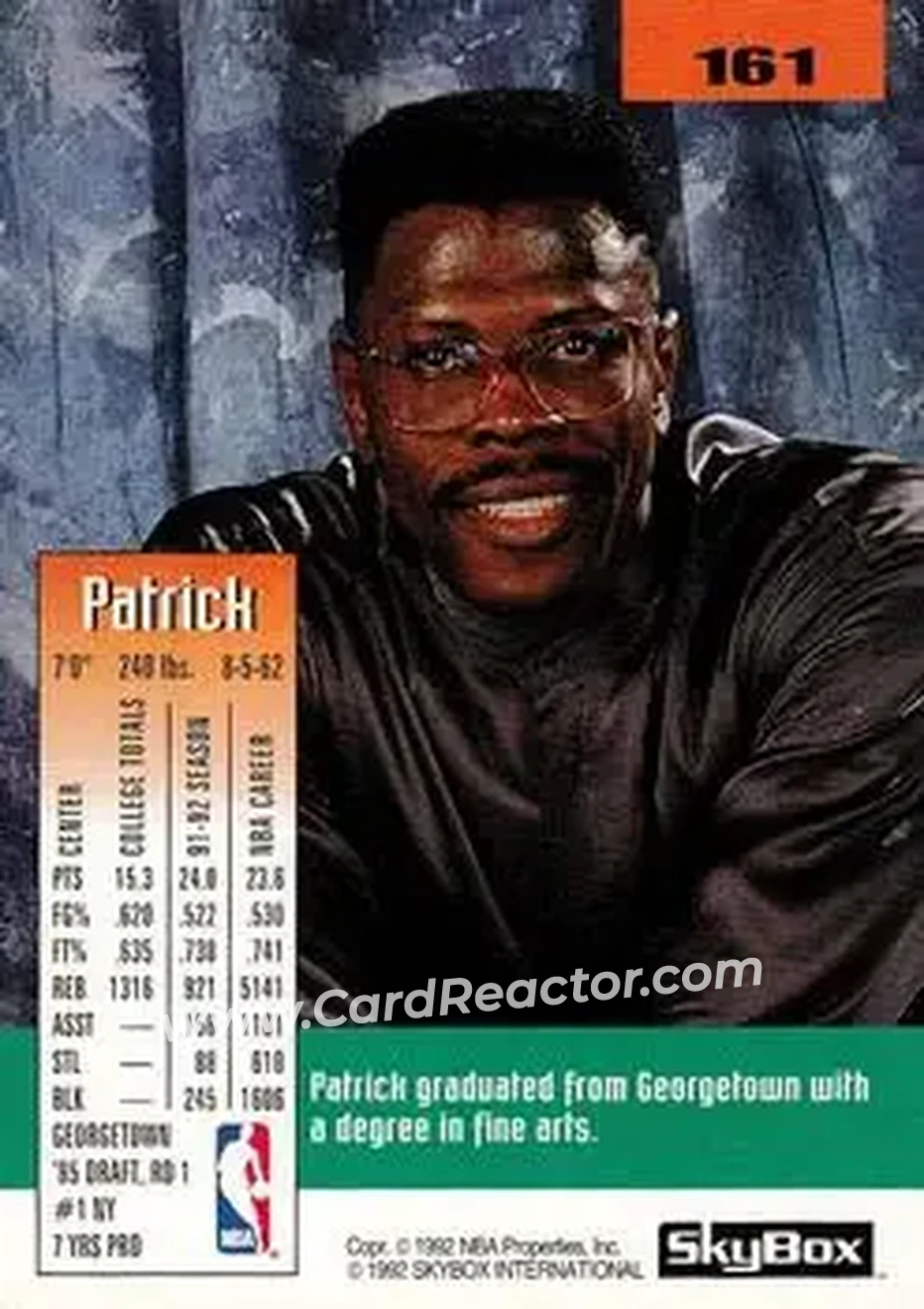 1992-93 SkyBox #161 - Patrick Ewing - New York Knicks - Back