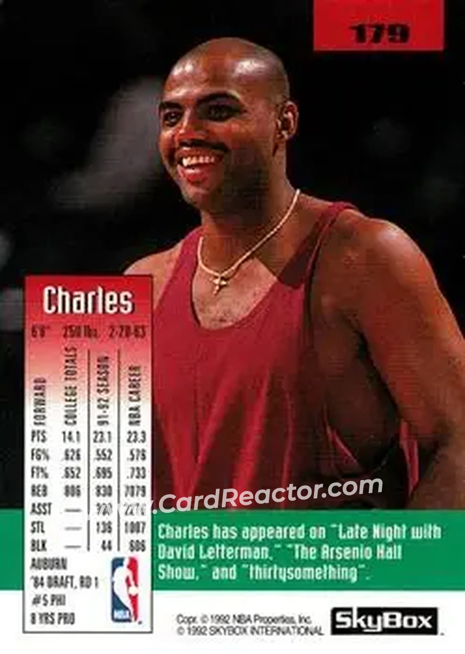 1992-93 SkyBox #179 - Charles Barkley - Phoenix Suns - Back