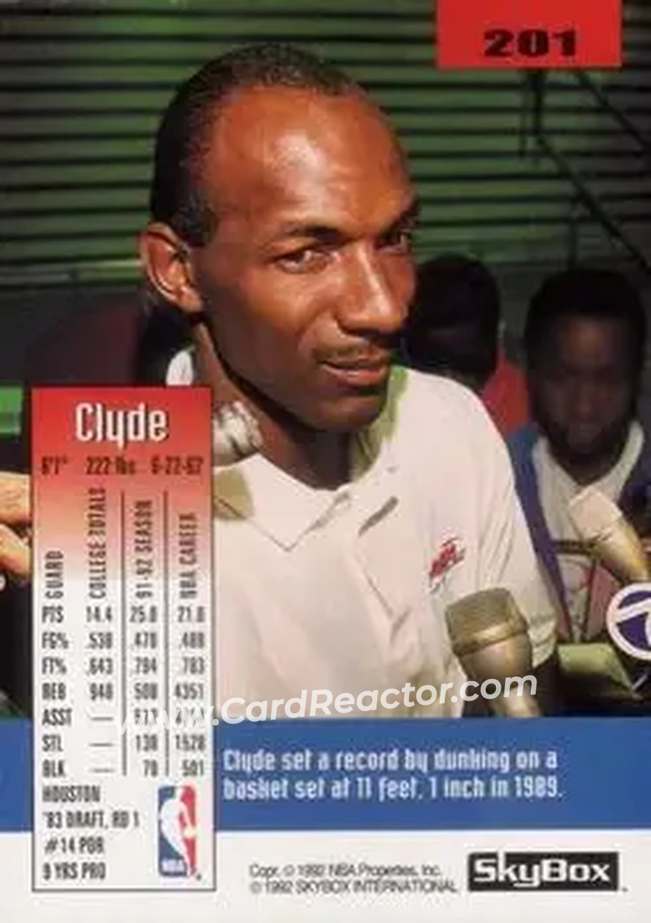 1992-93 SkyBox #201 - Clyde Drexler - Portland Trail Blazers - Back