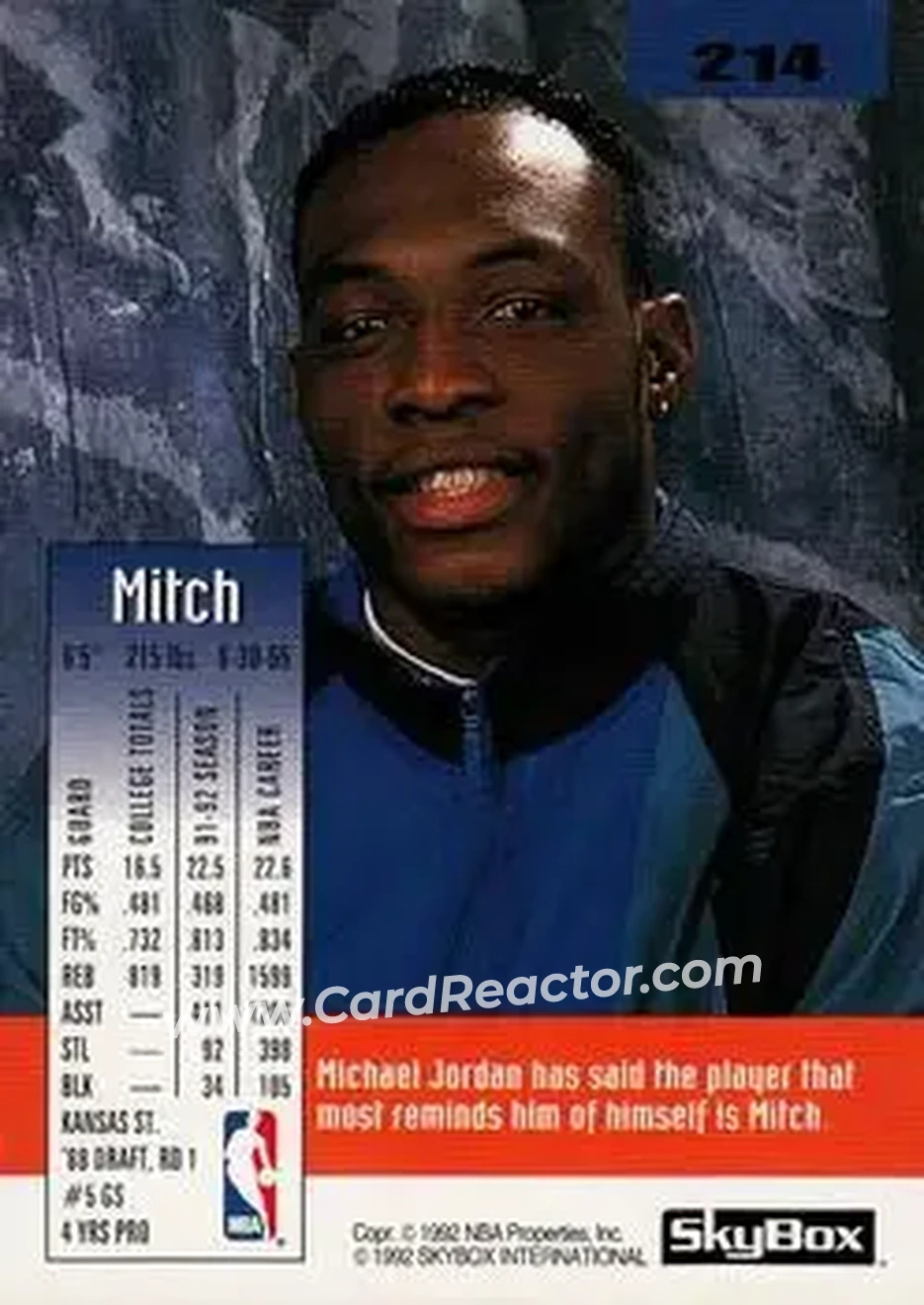 1992-93 SkyBox #214 - Mitch Richmond - Sacramento Kings - Back