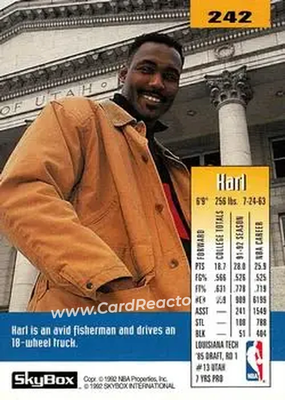 1992-93 SkyBox #242 - Karl Malone - Utah Jazz - Back