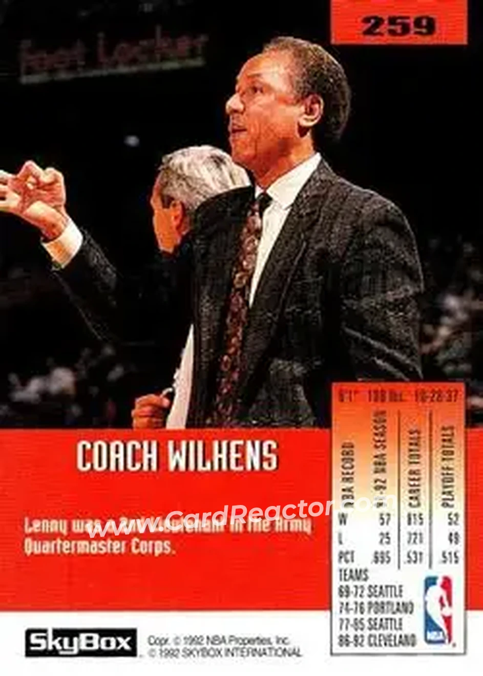 1992-93 SkyBox #259 - Lenny Wilkens - Cleveland Cavaliers - Back