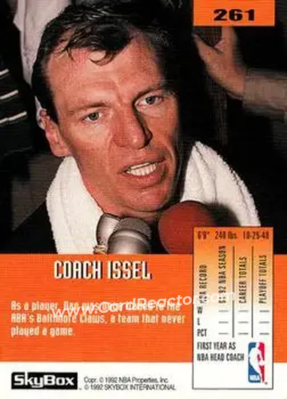 1992-93 SkyBox #261 - Dan Issel - Denver Nuggets - Back