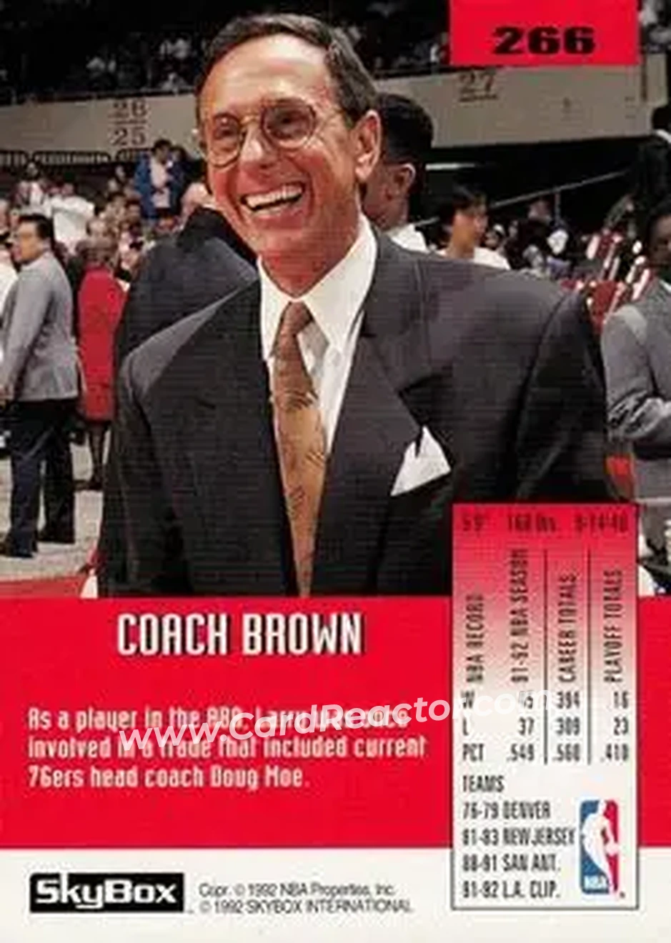 1992-93 SkyBox #266 - Larry Brown - Los Angeles Clippers - Back