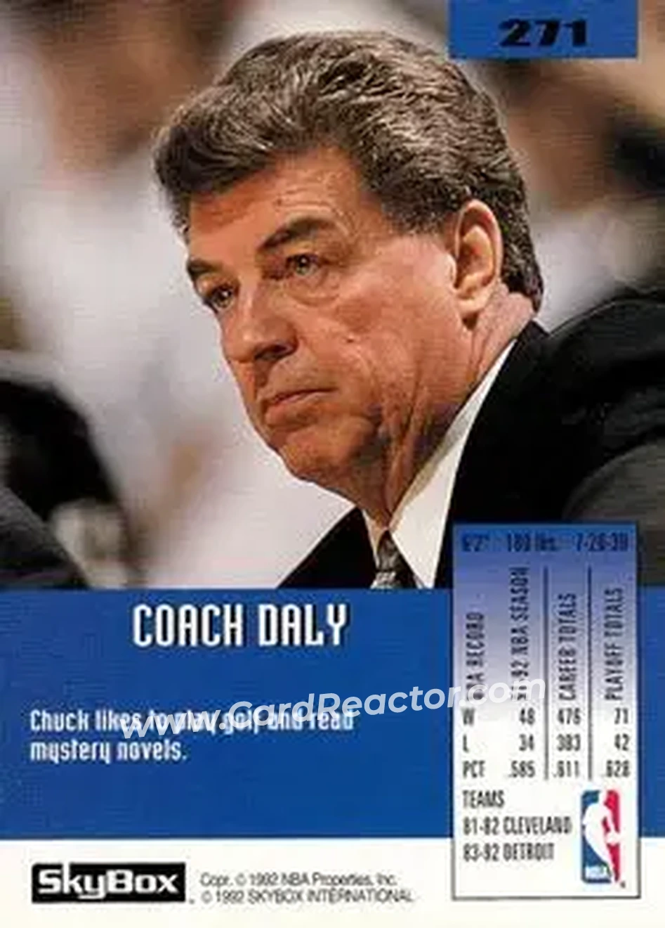 1992-93 SkyBox #271 - Chuck Daly - New Jersey Nets - Back
