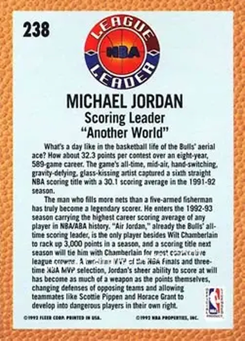 1992-93 Fleer #238 - Michael Jordan - Chicago Bulls - Back