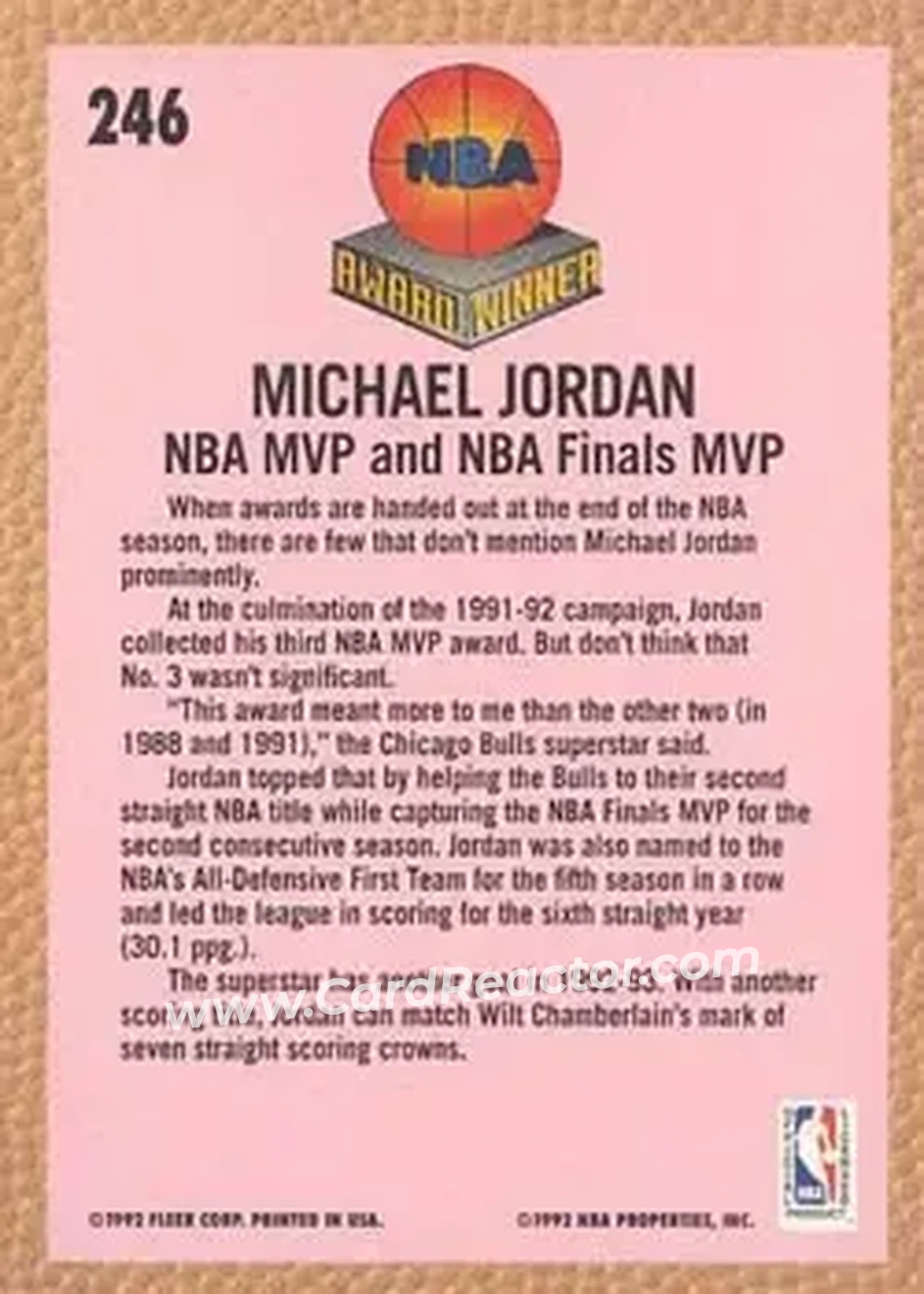 1992-93 Fleer #246 - Michael Jordan - Chicago Bulls - Back