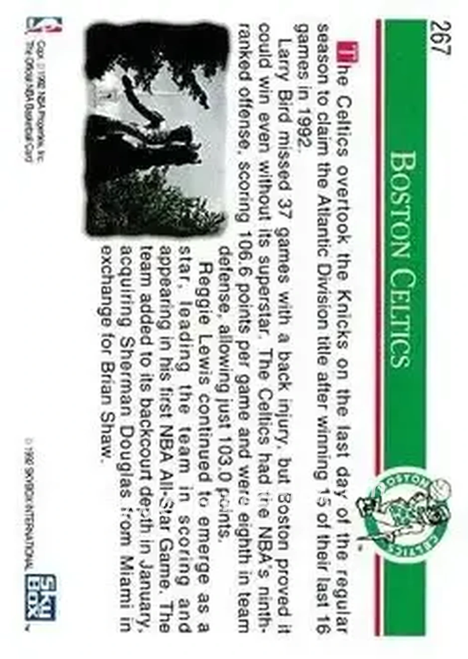 1992-93 Hoops #267 - Card #267 - Boston Celtics - Back