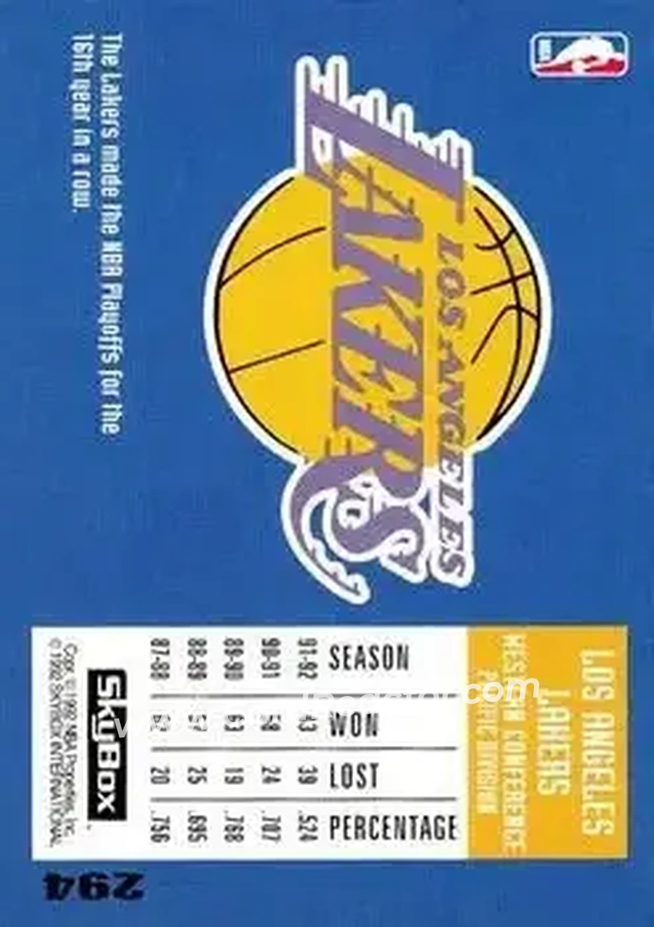 1992-93 SkyBox #294 - Vlade Divac - Los Angeles Lakers - Back