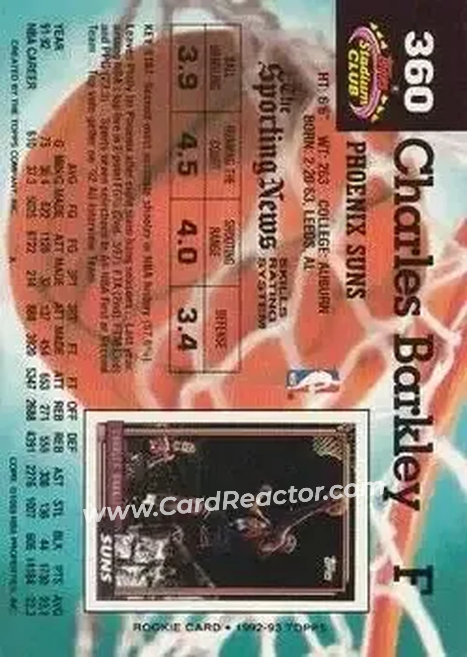 1992-93 Stadium Club #360 - Charles Barkley - Phoenix Suns - Back 1992-93 Stadium Club #360 - Charles Barkley - Phoenix Suns - Back
