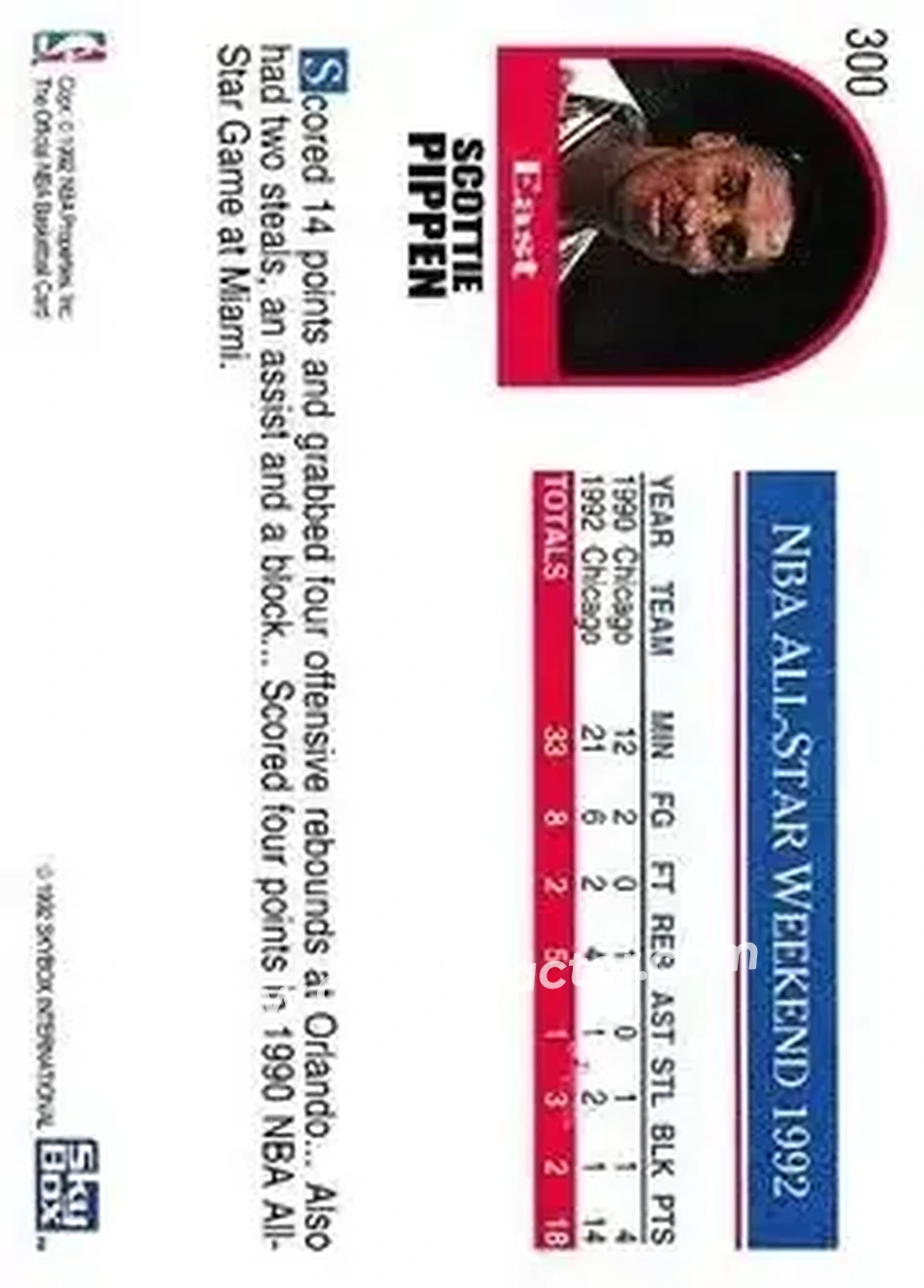1992-93 Hoops #300 - Scottie Pippen - Chicago Bulls - Back 1992-93 Hoops #300 - Scottie Pippen - Chicago Bulls - Back