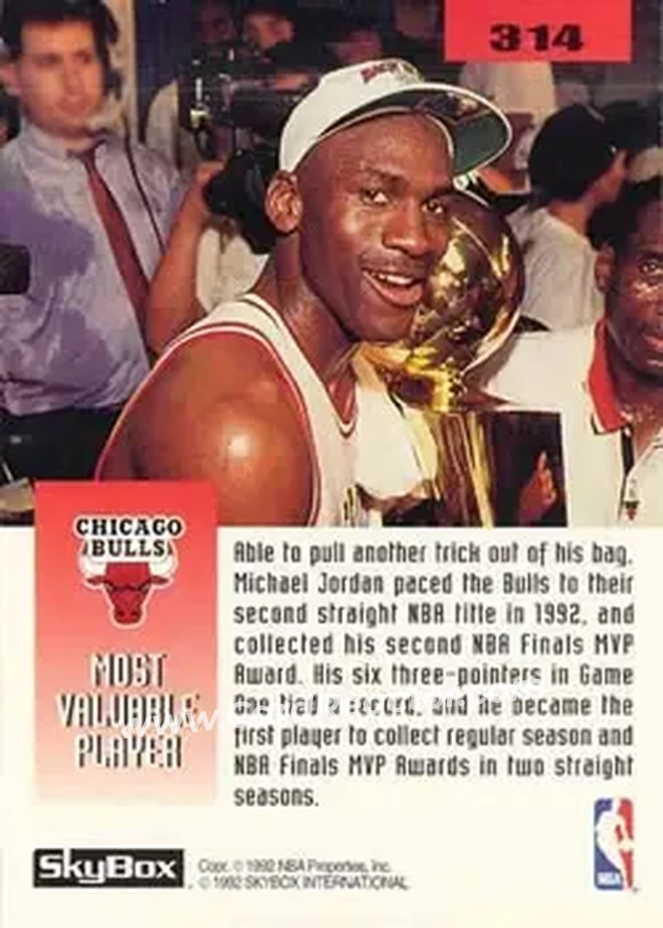 1992-93 SkyBox #314 - Card #314 - Chicago Bulls - Back