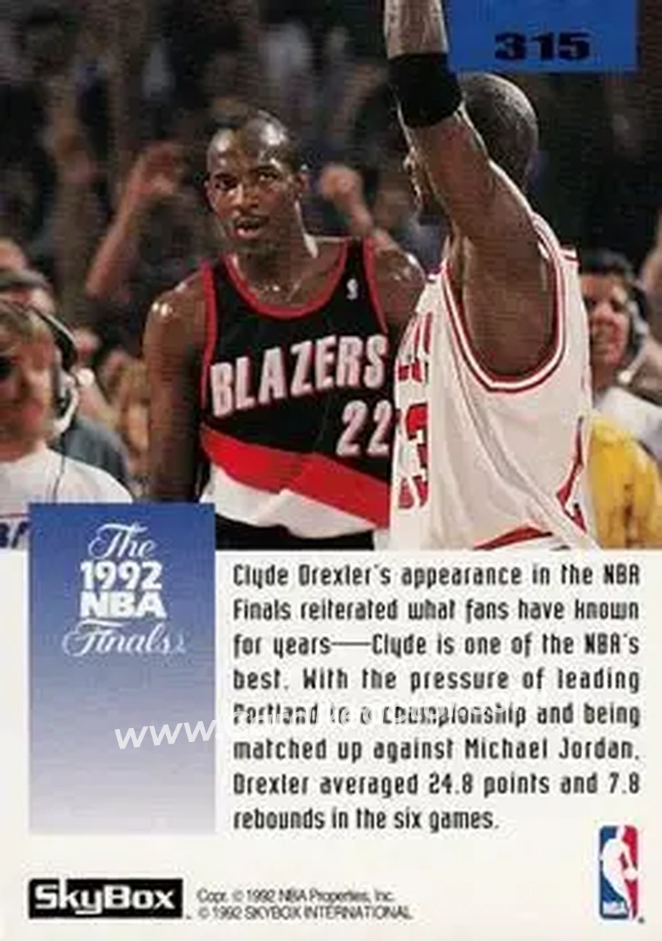 1992-93 SkyBox #315 - Card #315 - Portland Trail Blazers - Back 1992-93 SkyBox #315 - Card #315 - Portland Trail Blazers - Back