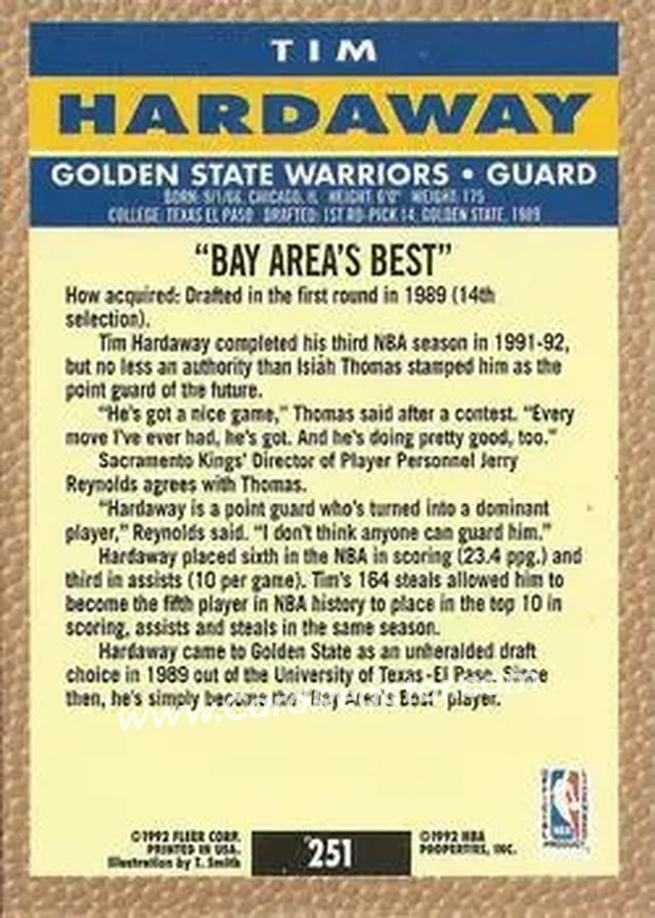 1992-93 Fleer #251 - Tim Hardaway - Golden State Warriors - Back