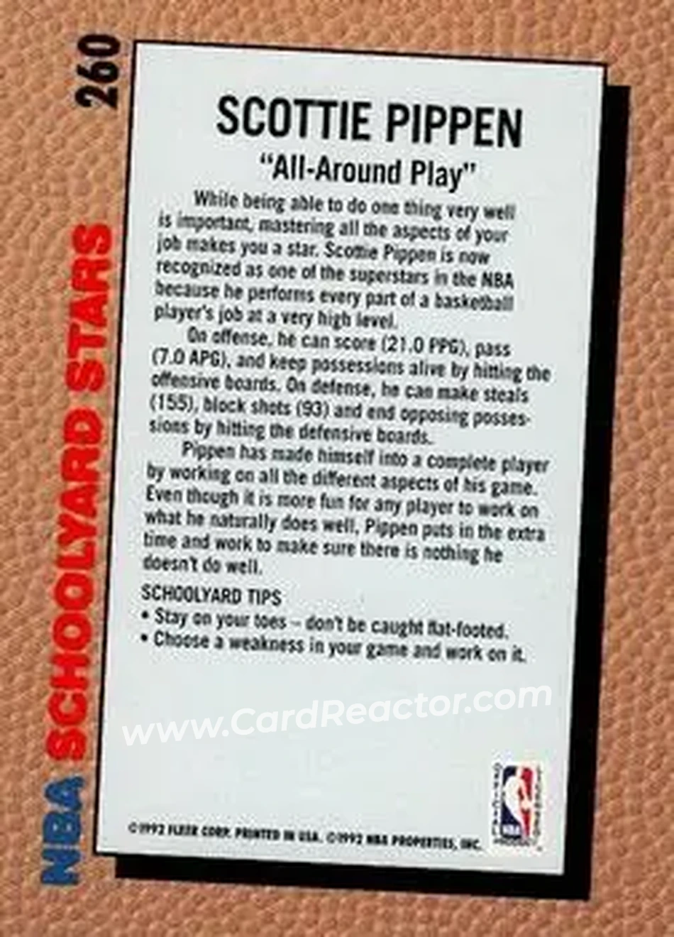 1992-93 Fleer #260 - Scottie Pippen - Chicago Bulls - Back