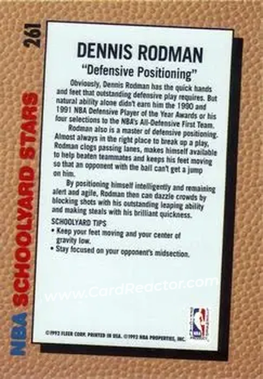 1992-93 Fleer #261 - Dennis Rodman - Detroit Pistons - Back