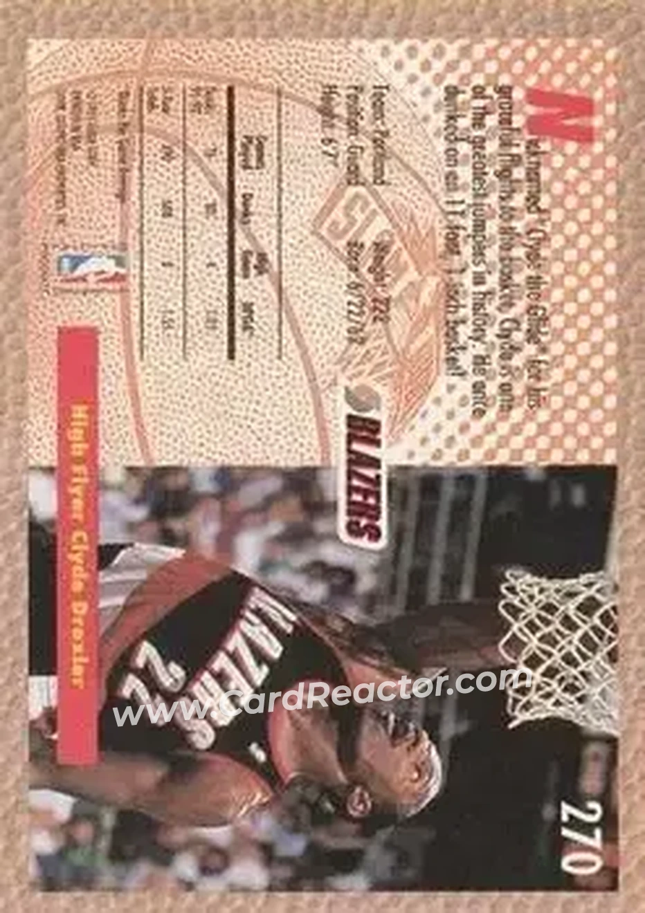 1992-93 Fleer #270 - Clyde Drexler - Portland Trail Blazers - Back