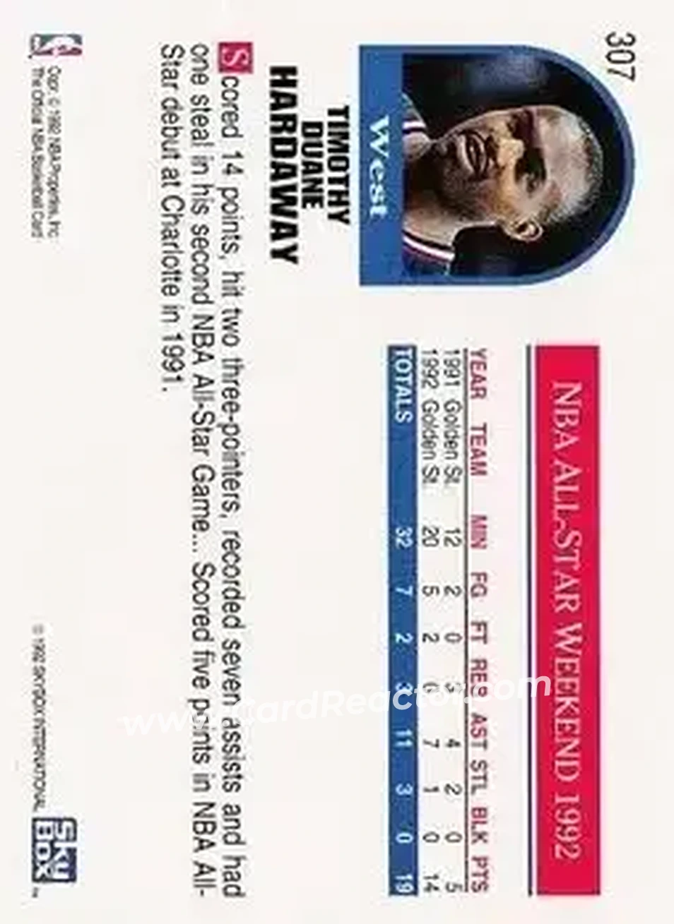 1992-93 Hoops #307 - Tim Hardaway - Golden State Warriors - Back