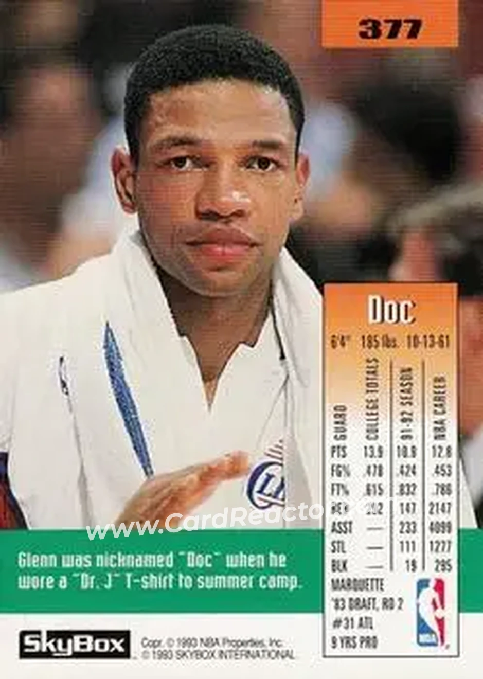1992-93 SkyBox #377 - Doc Rivers - New York Knicks - Back