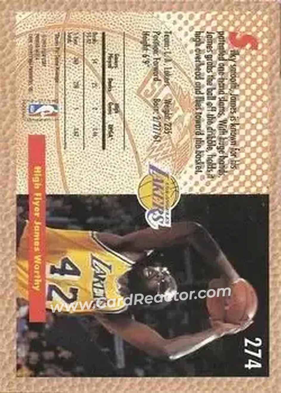1992-93 Fleer #274 - James Worthy - Los Angeles Lakers - Back