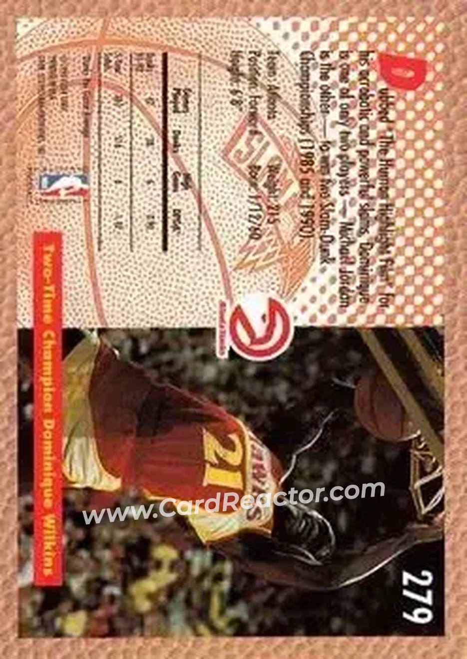 1992-93 Fleer #279 - Dominique Wilkins - Atlanta Hawks - Back