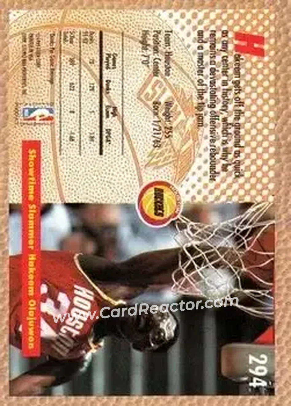 1992-93 Fleer #294 - Hakeem Olajuwon - Houston Rockets - Back