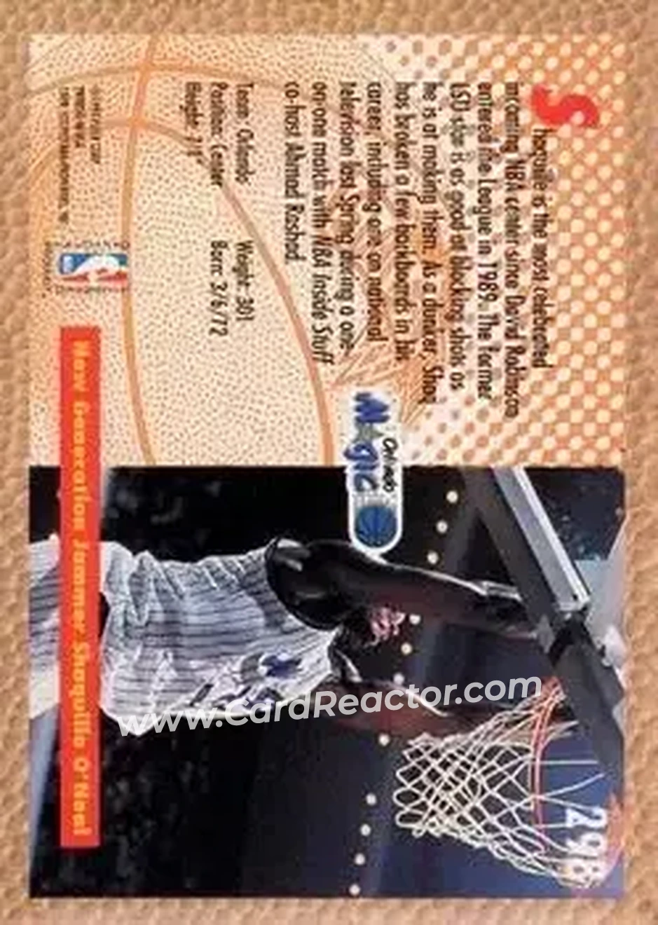 1992-93 Fleer #298 - Shaquille O'Neal - Orlando Magic - Back