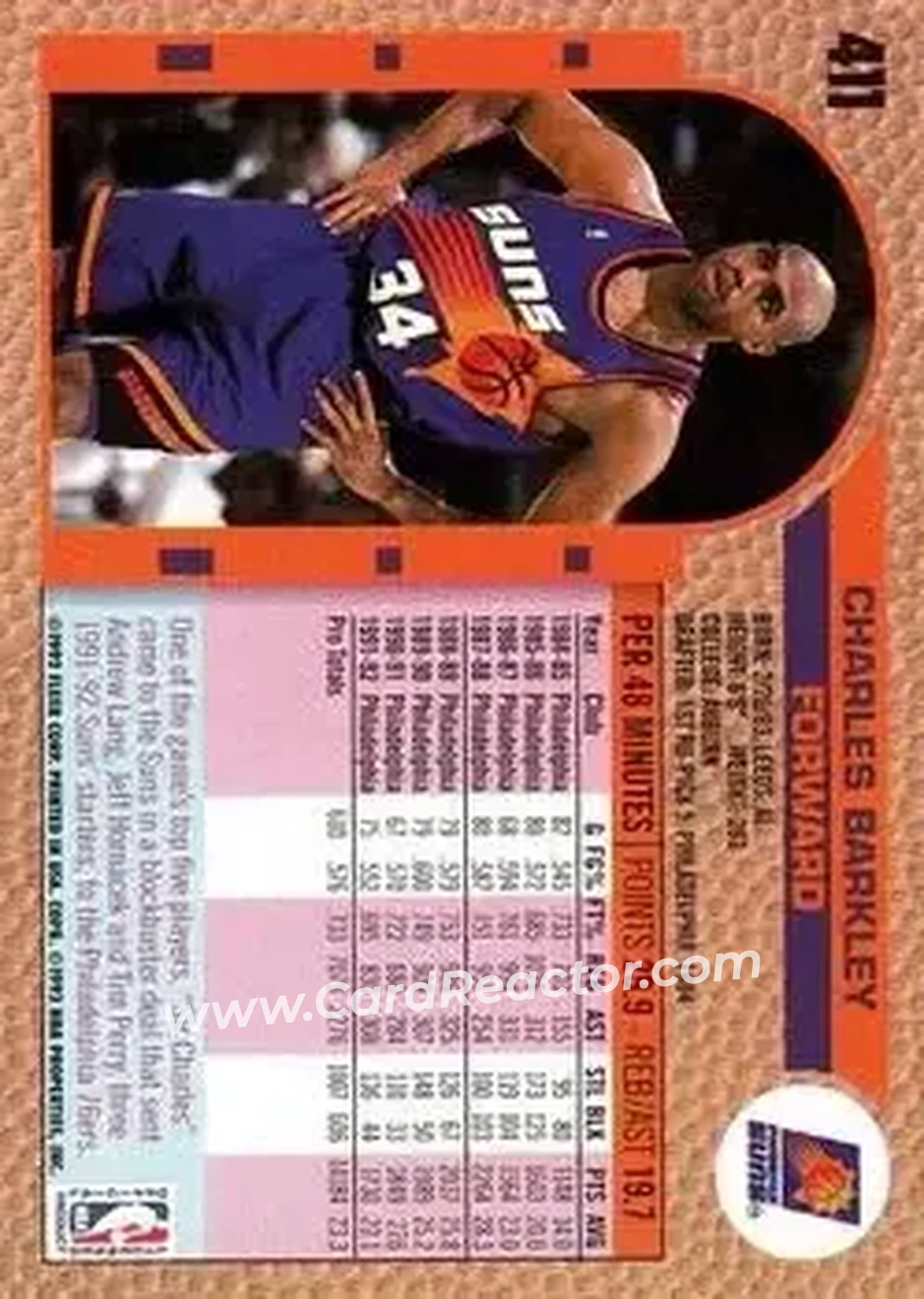 1992-93 Fleer #411 - Charles Barkley - Phoenix Suns - Back