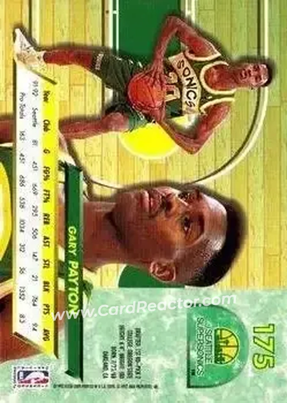 1992-93 Ultra #175 - Gary Payton - Seattle SuperSonics - Back