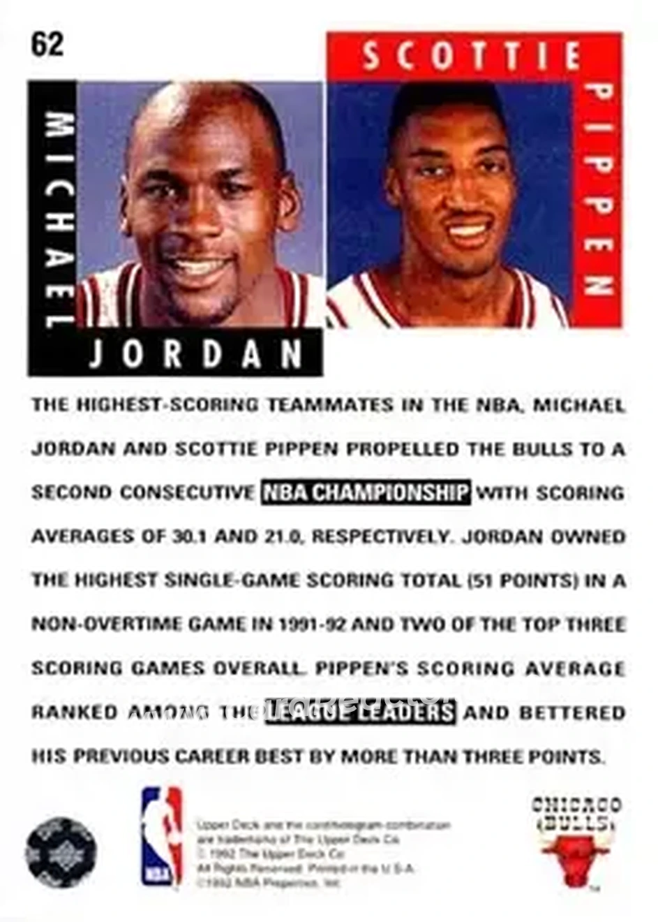 1992-93 Upper Deck #62 - Card #62 - Chicago Bulls - Back