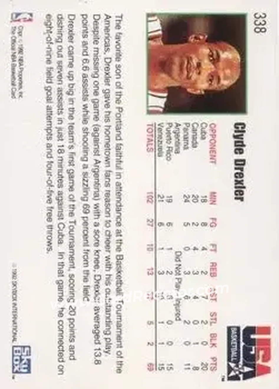 1992-93 Hoops #338 - Clyde Drexler - USA - Back
