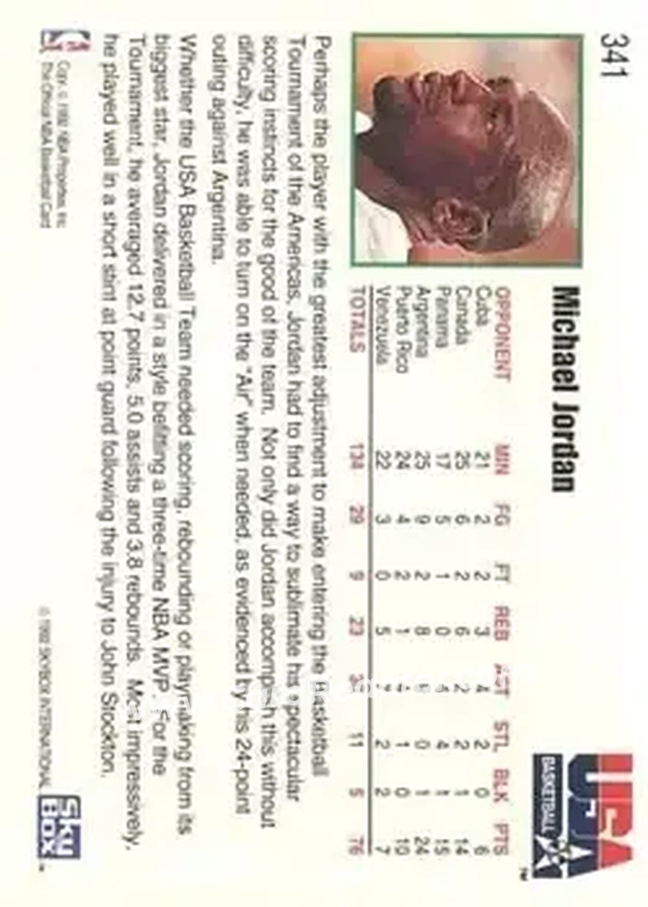 1992-93 Hoops #341 - Michael Jordan - USA - Back
