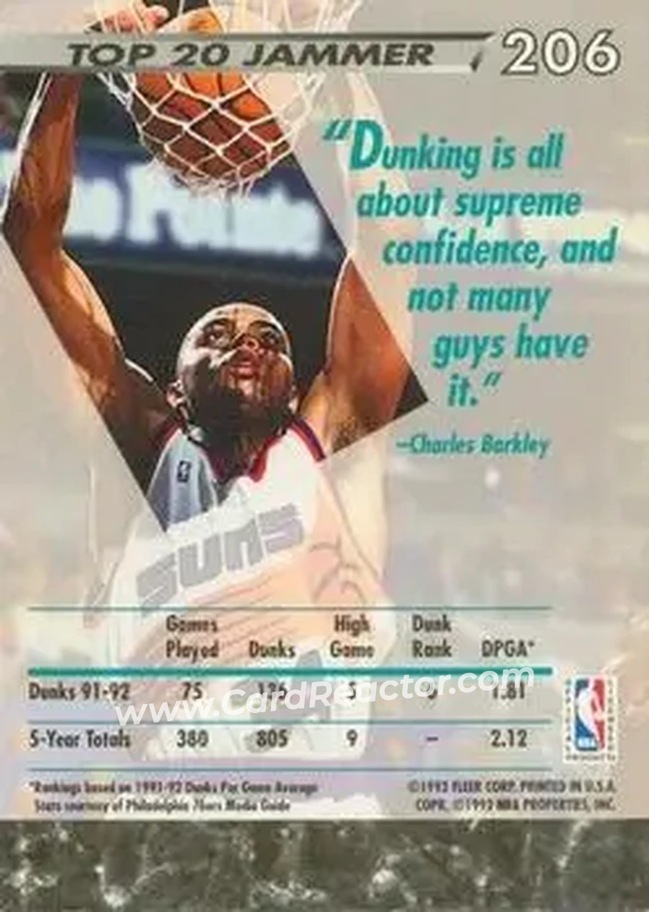 1992-93 Ultra #206 - Charles Barkley - Phoenix Suns - Back 1992-93 Ultra #206 - Charles Barkley - Phoenix Suns - Back