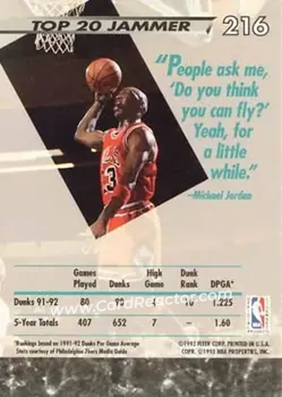 1992-93 Ultra #216 - Michael Jordan - Chicago Bulls - Back 1992-93 Ultra #216 - Michael Jordan - Chicago Bulls - Back