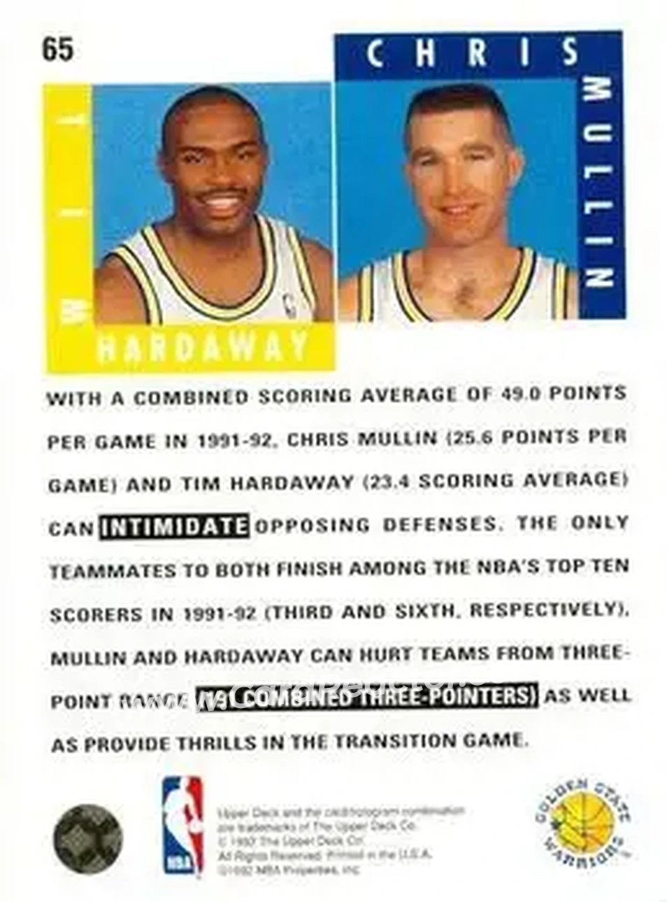 1992-93 Upper Deck #65 - Card #65 - Golden State Warriors - Back