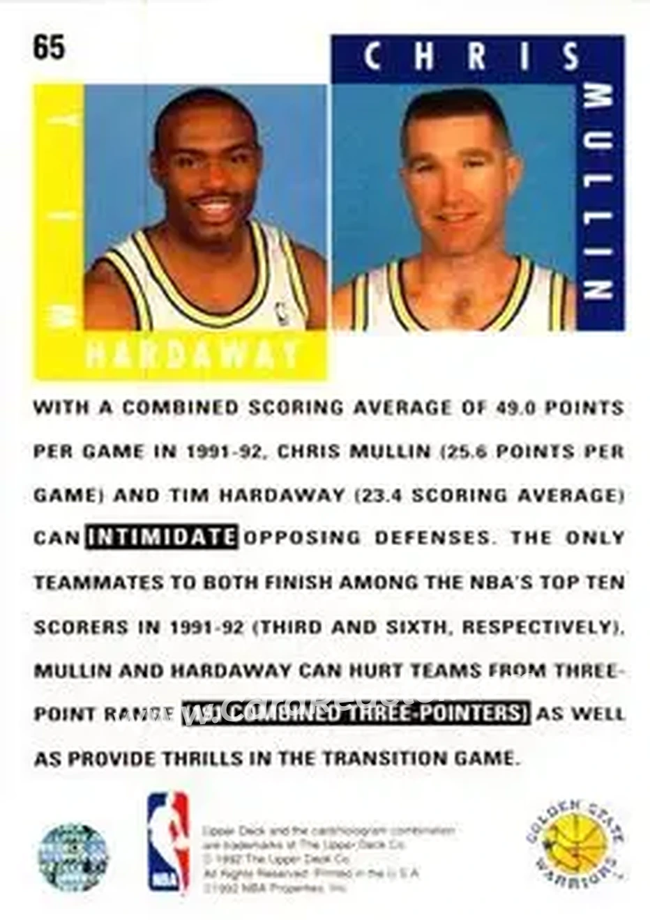 1992-93 Upper Deck #65 - Card #65 - Golden State Warriors - Back