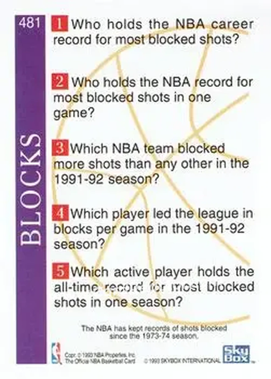 1992-93 Hoops #481 - David Robinson - San Antonio Spurs - Back