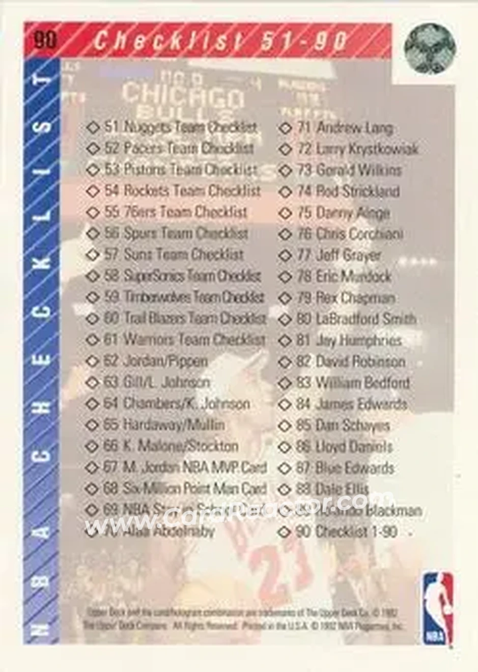 1992-93 Upper Deck #90 - Card #90 - Back