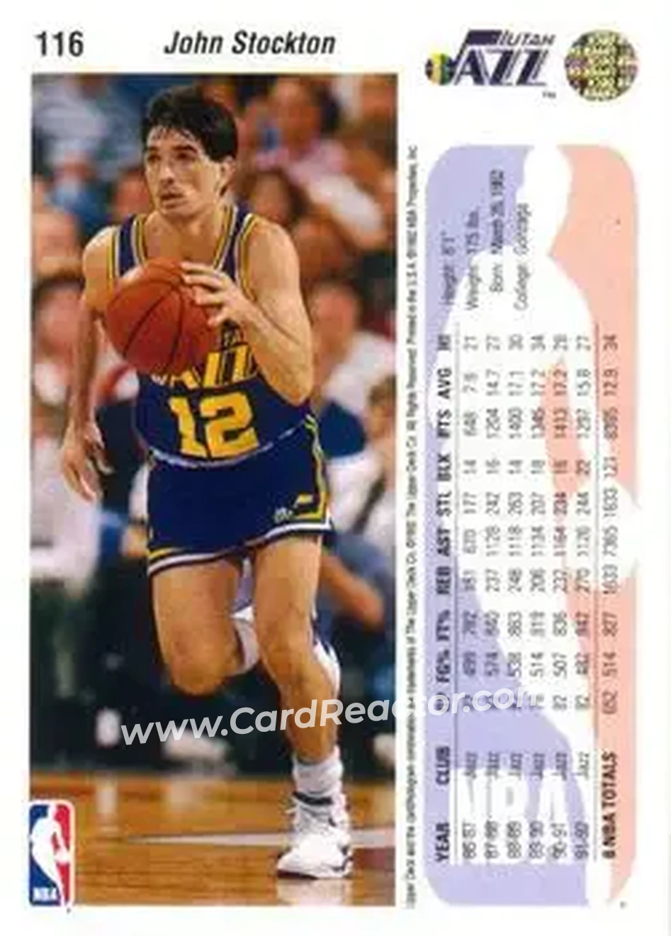 1992-93 Upper Deck #116 - John Stockton - Utah Jazz - Back