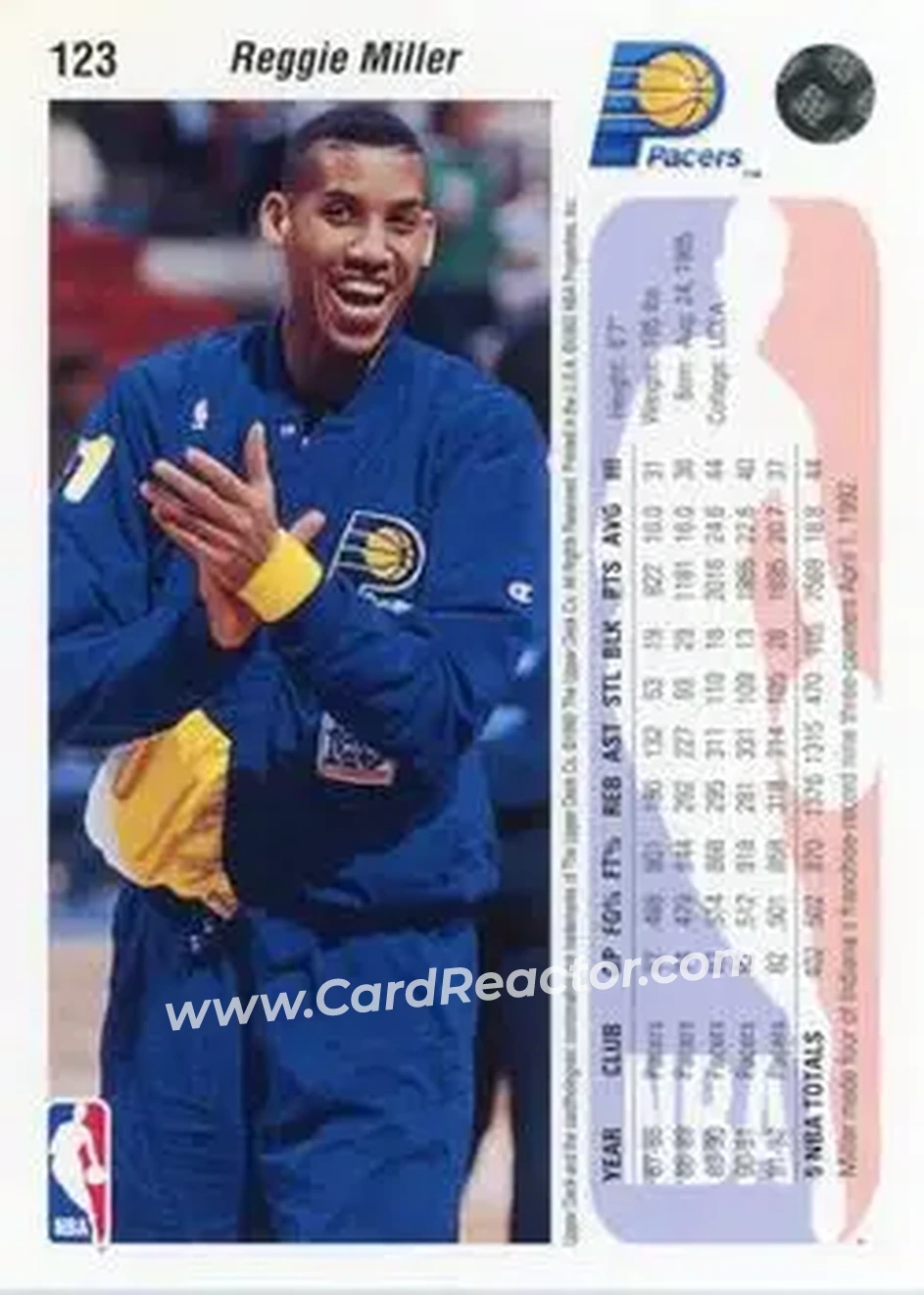 1992-93 Upper Deck #123 - Reggie Miller - Indiana Pacers - Back