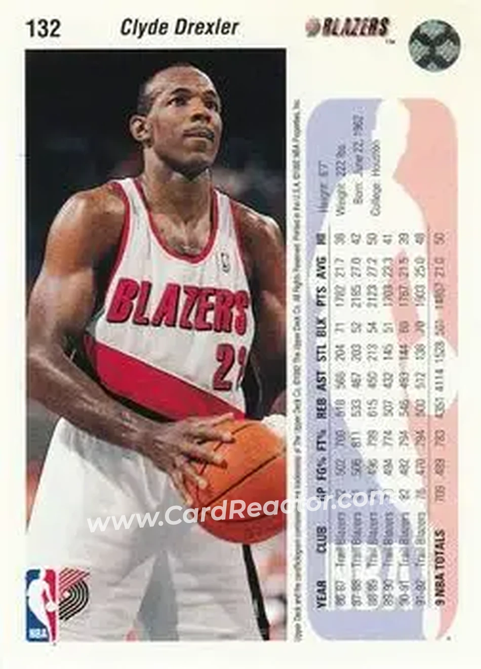 1992-93 Upper Deck #132 - Clyde Drexler - Portland Trail Blazers - Back
