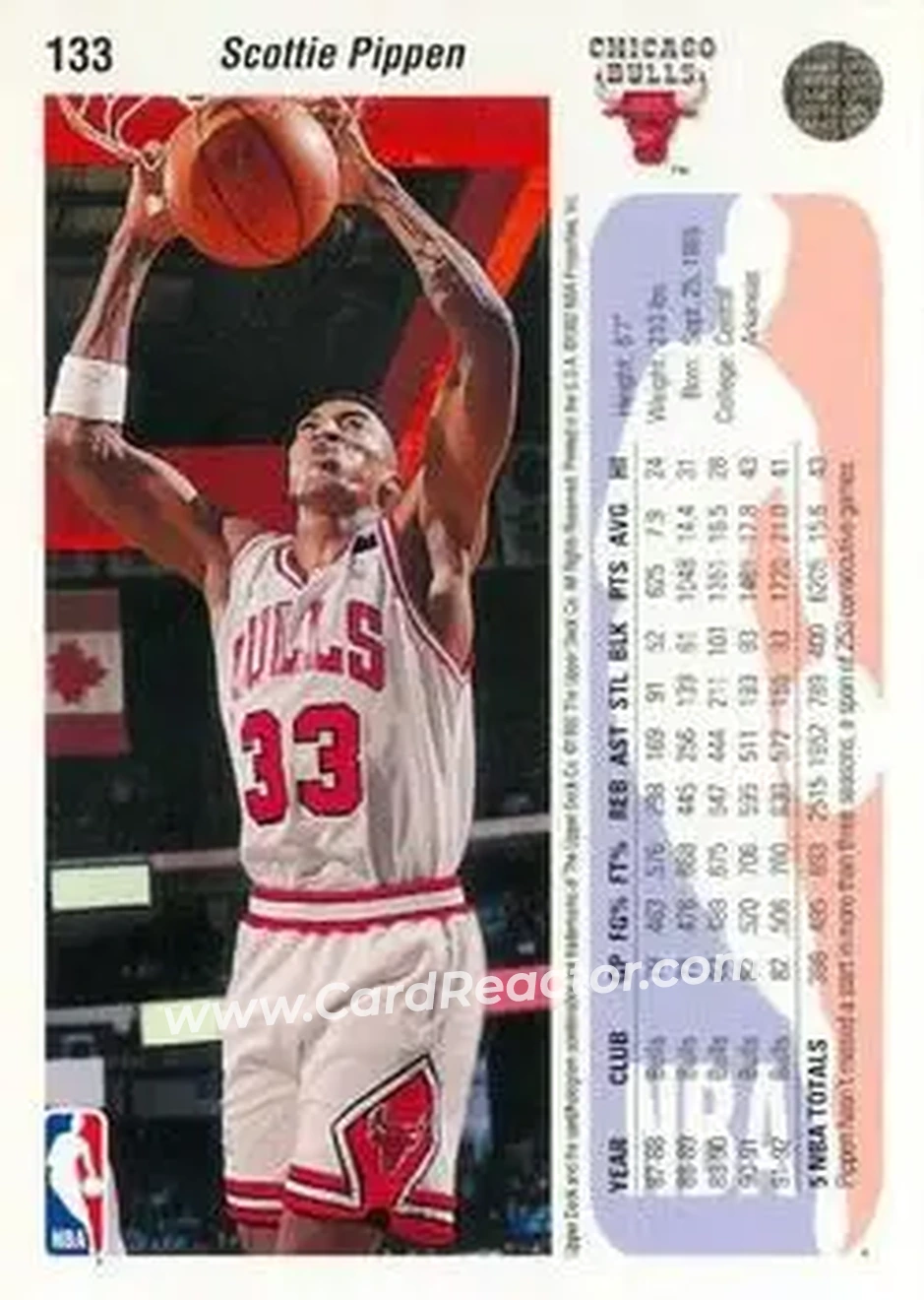 1992-93 Upper Deck #133 - Scottie Pippen - Chicago Bulls - Back